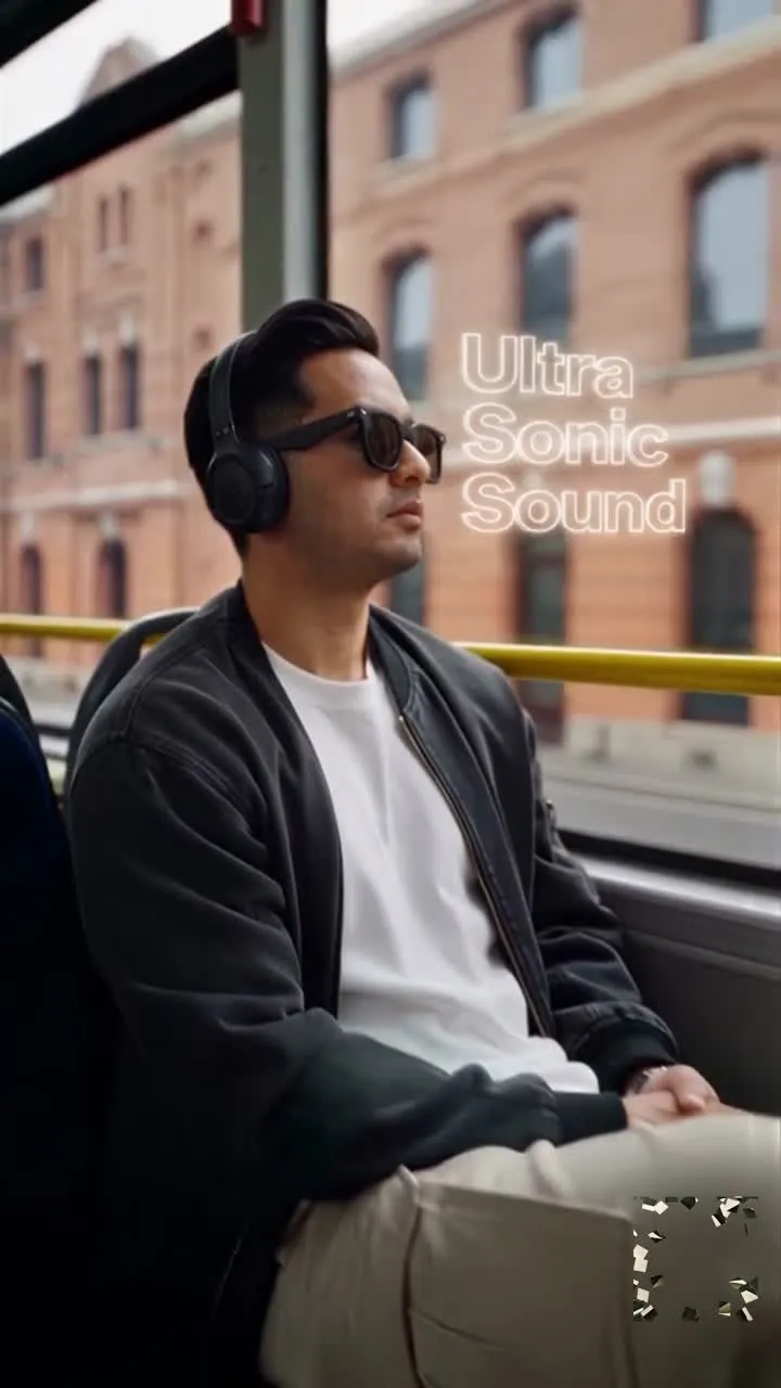 A person wearing headphones during a city journey
